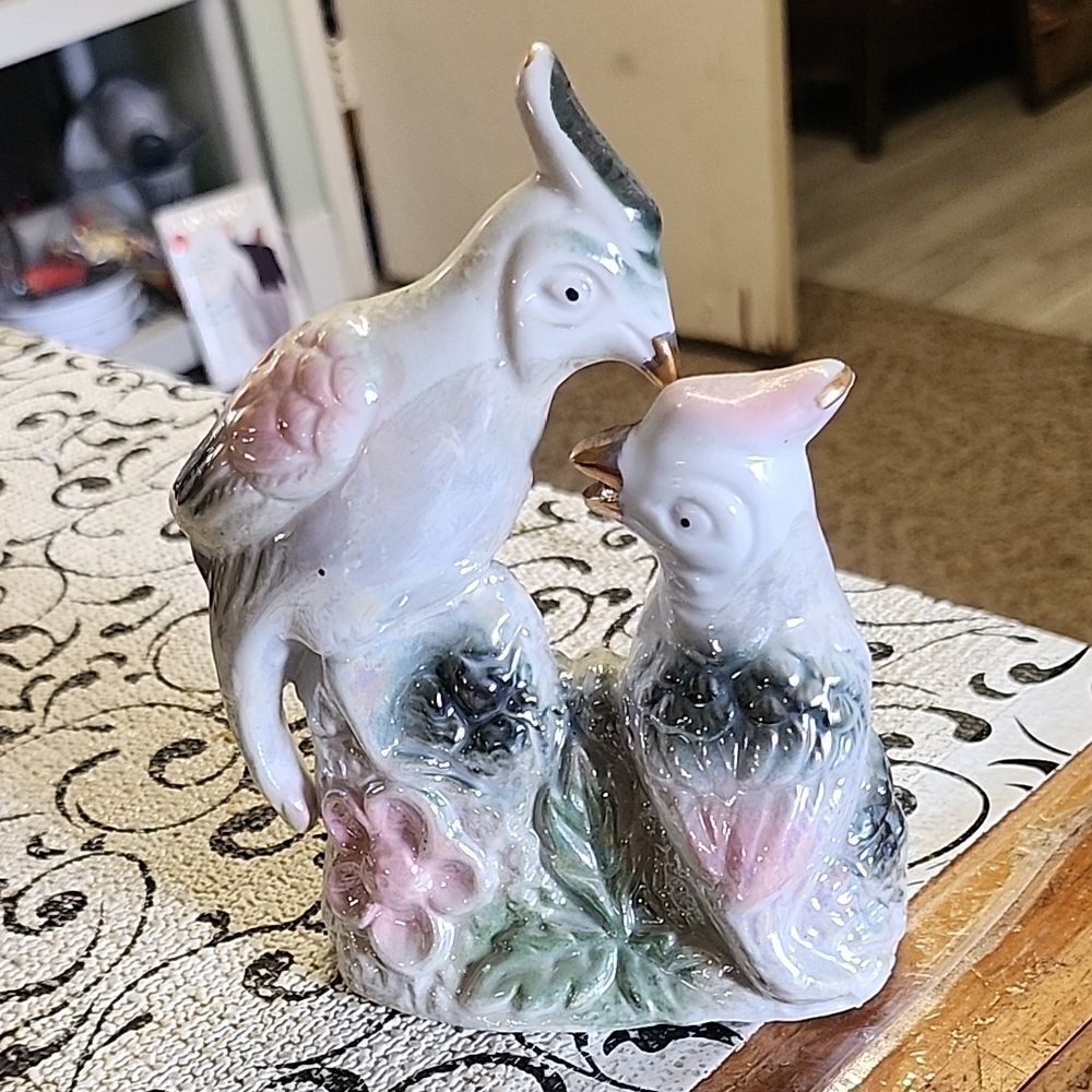 Iridecent  Vintage Bird Figurine with Floral Accents